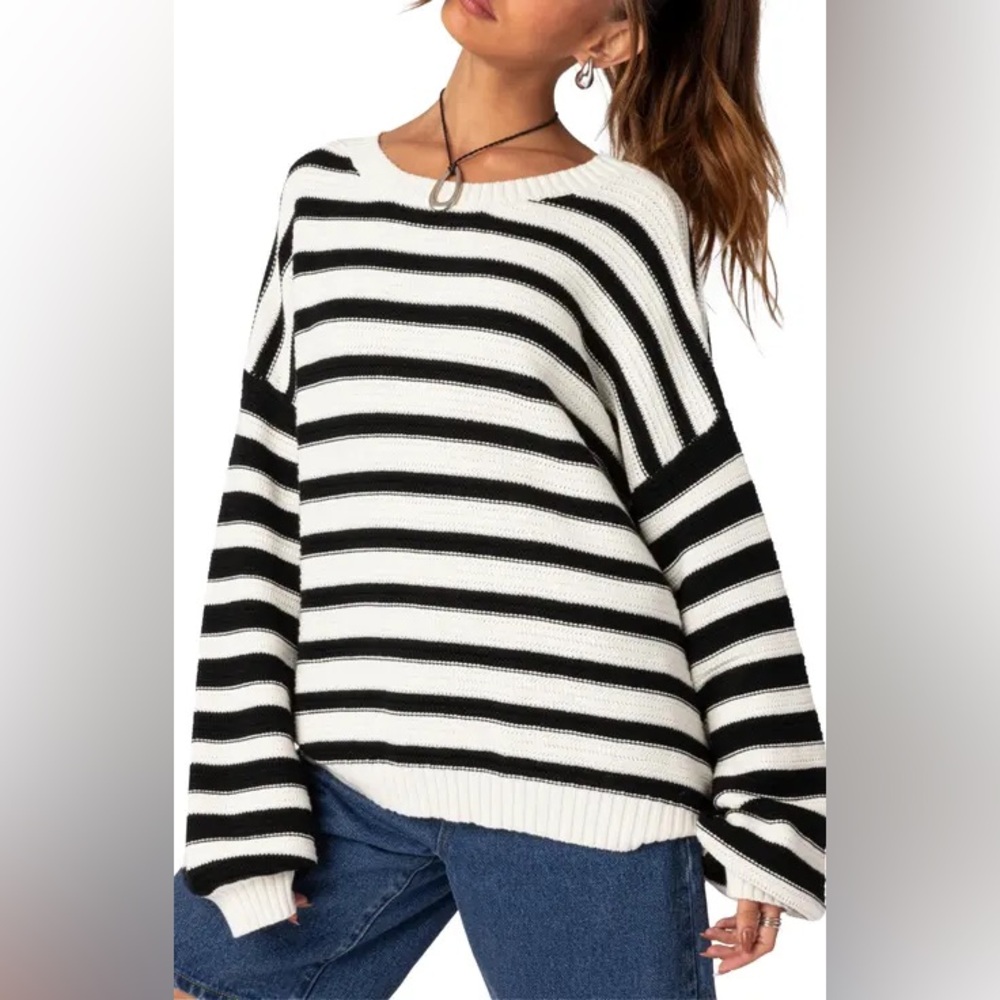 Edikted Black and White Striped Sweater